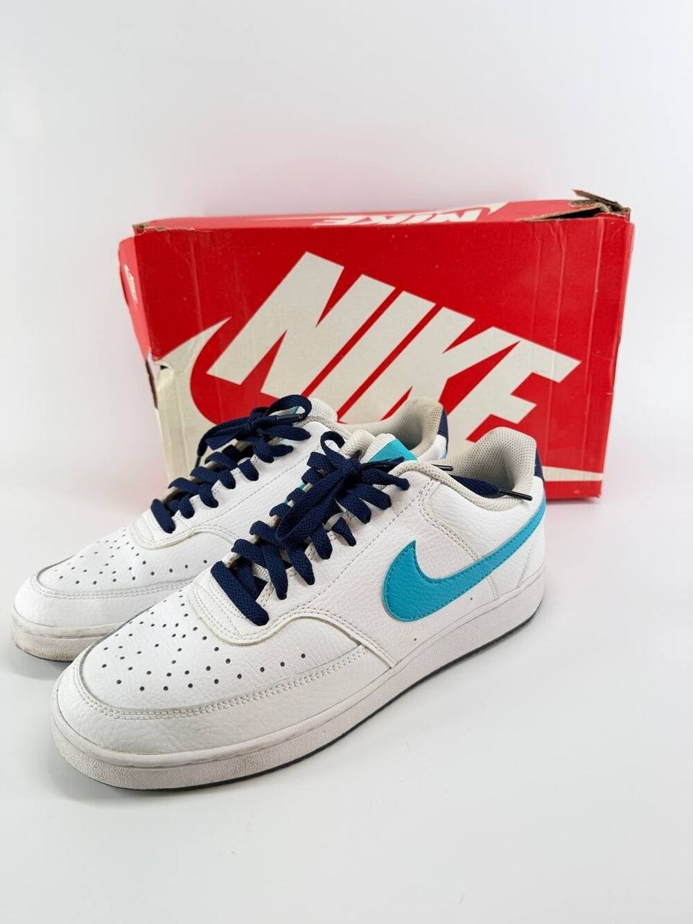 Nike Court Vision Low NBA Men’s Shoes White Turquoise DM1187-100 Size 9